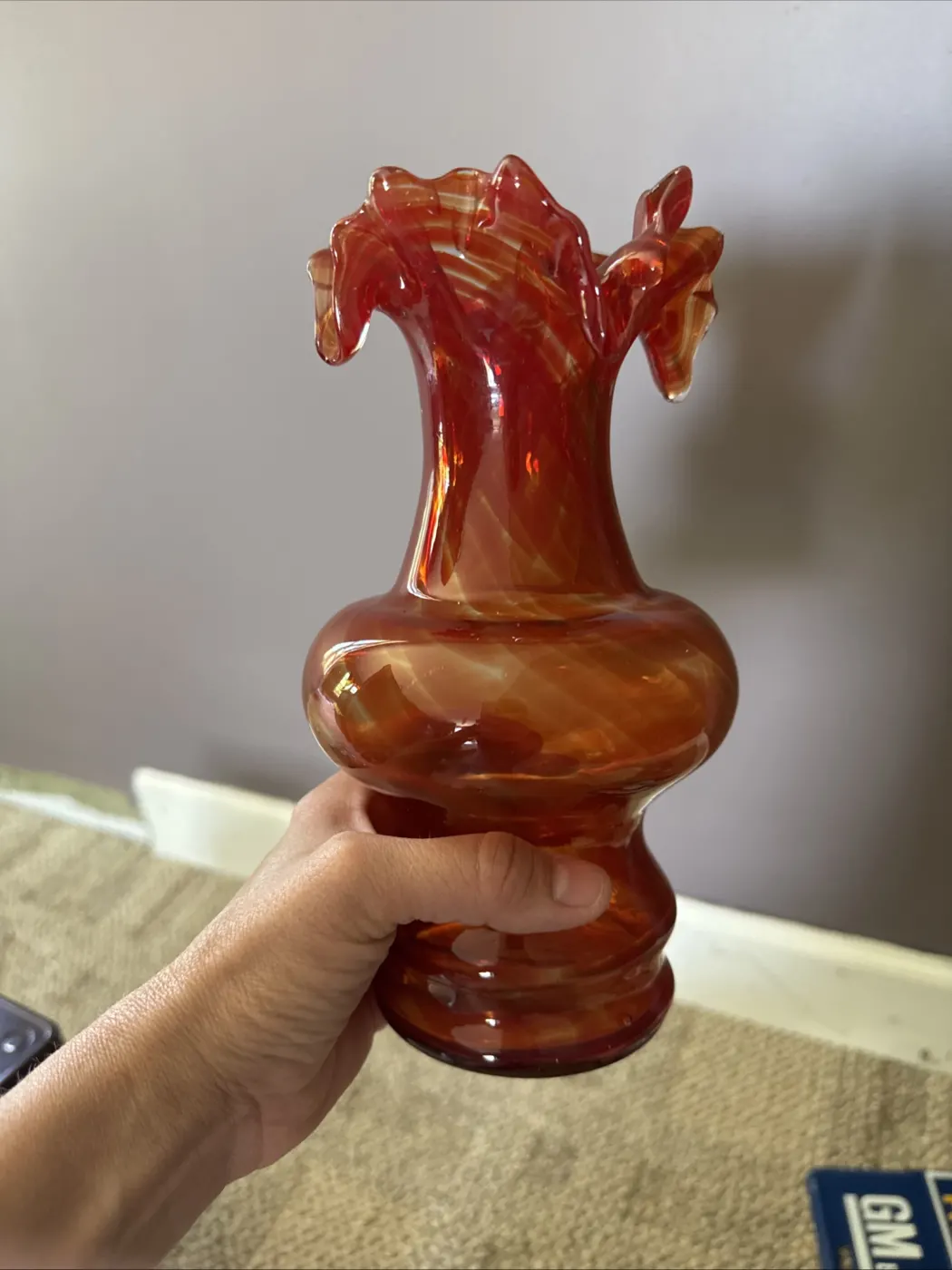 Hand-blown red and orange vase
